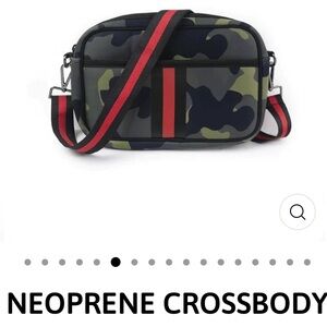 Trendy Neoprene Camouflage Crossbody Bag with Red Accents